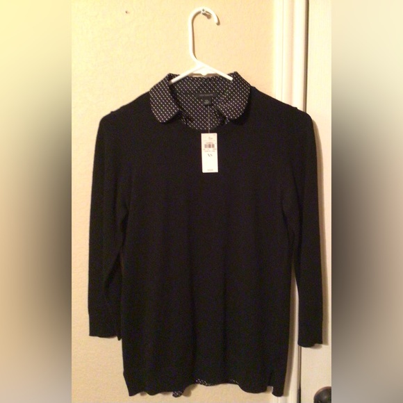 Ann Taylor Black Sweater with Polka Dot Collar - Picture 1 of 5